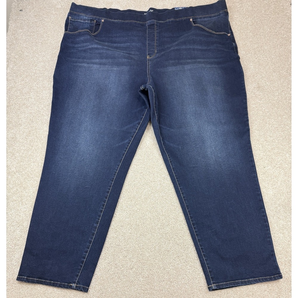 Terra & Sky Womens 4X Elastic Waist Pull On Stretch Straight Leg Dark Blue Jeans